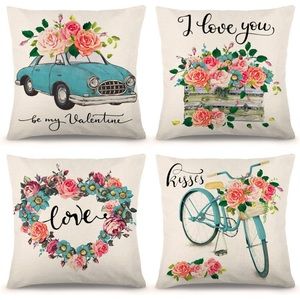 Set of 4 Pillow Covers Valentines Day